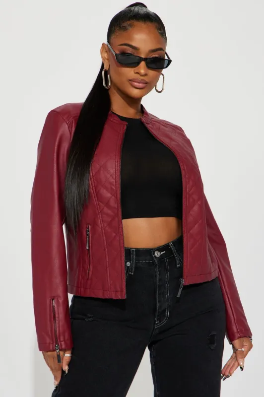Hailey Faux Leather Jacket - Burgundy sold by Fashion Nova