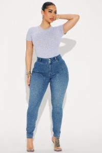 Booty So Good Moto Stretch Skinny Jeans - Medium Wash sold by Fashion Nova