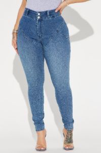 Booty So Good Moto Stretch Skinny Jeans - Medium Wash sold by Fashion Nova