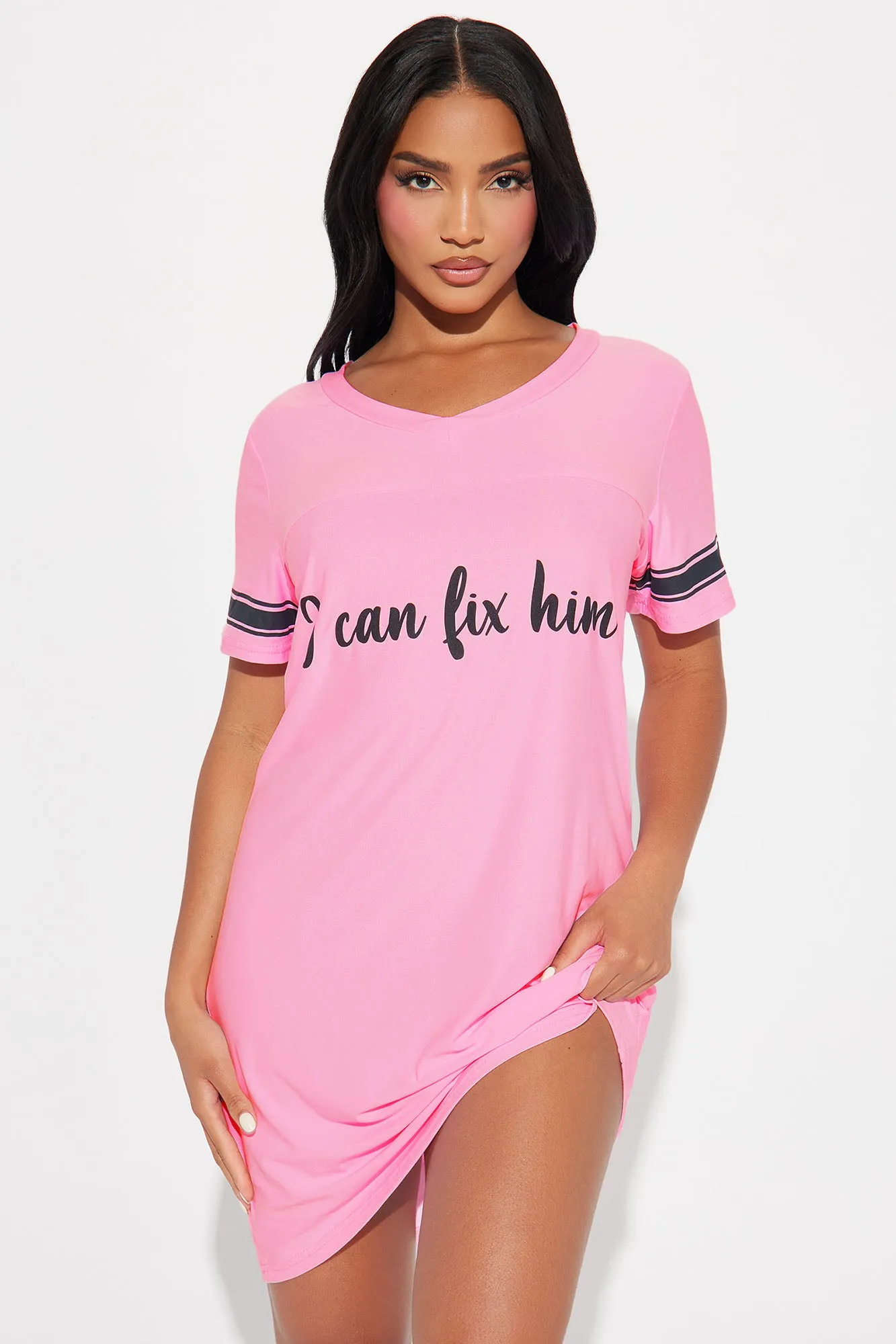 I Can Fix Him PJ Sleep Shirt - Pink sold by Fashion Nova