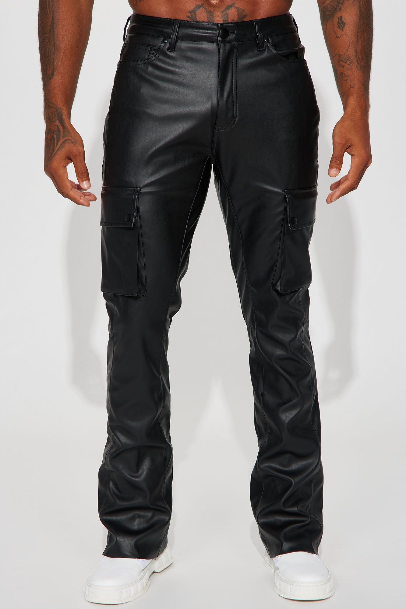 Finest Faux Leather Cargo Flare Pants - Black sold by Fashion Nova product image thumbnail 5