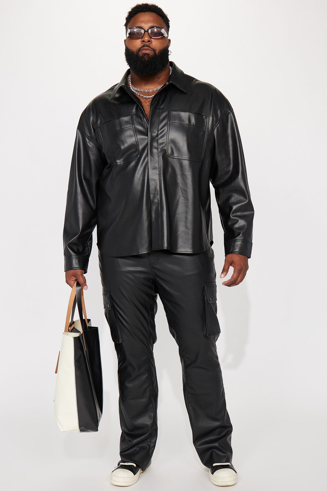 Finest Faux Leather Cargo Flare Pants - Black sold by Fashion Nova product image thumbnail 7