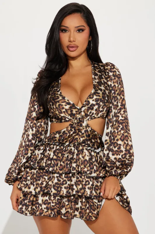 Her Prowess Satin Mini Dress - Leopard sold by Fashion Nova