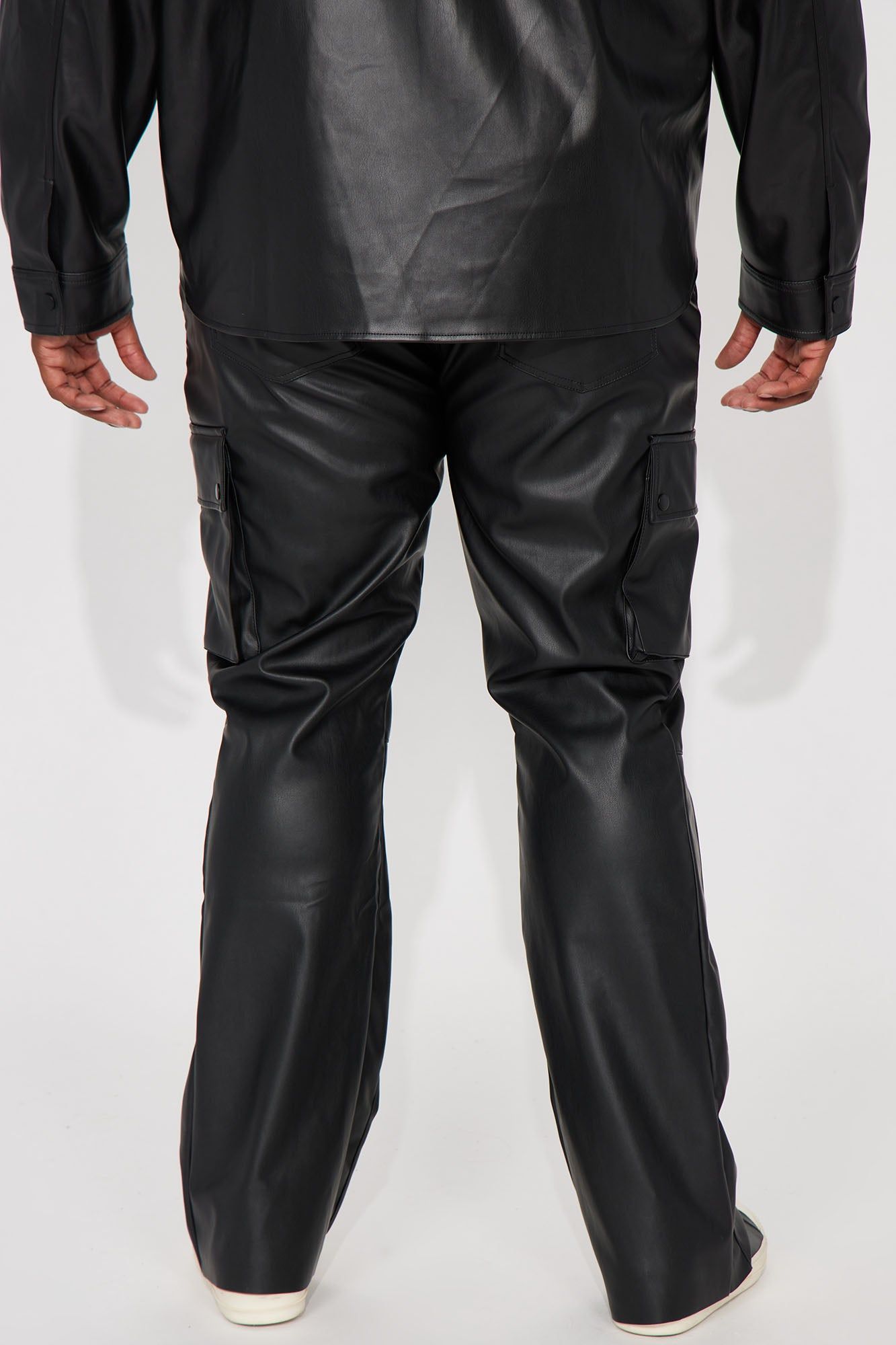Finest Faux Leather Cargo Flare Pants - Black sold by Fashion Nova product image thumbnail 9