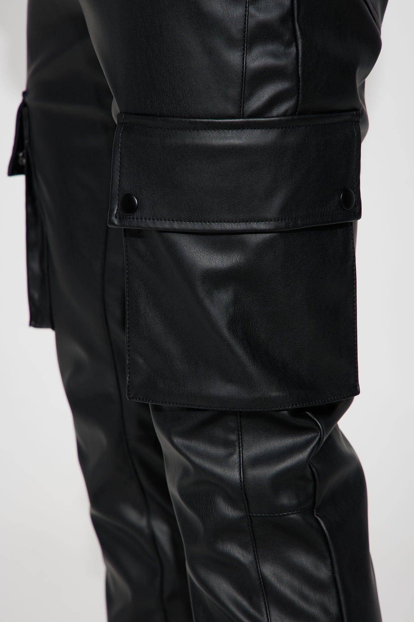 Finest Faux Leather Cargo Flare Pants - Black sold by Fashion Nova product image thumbnail 4