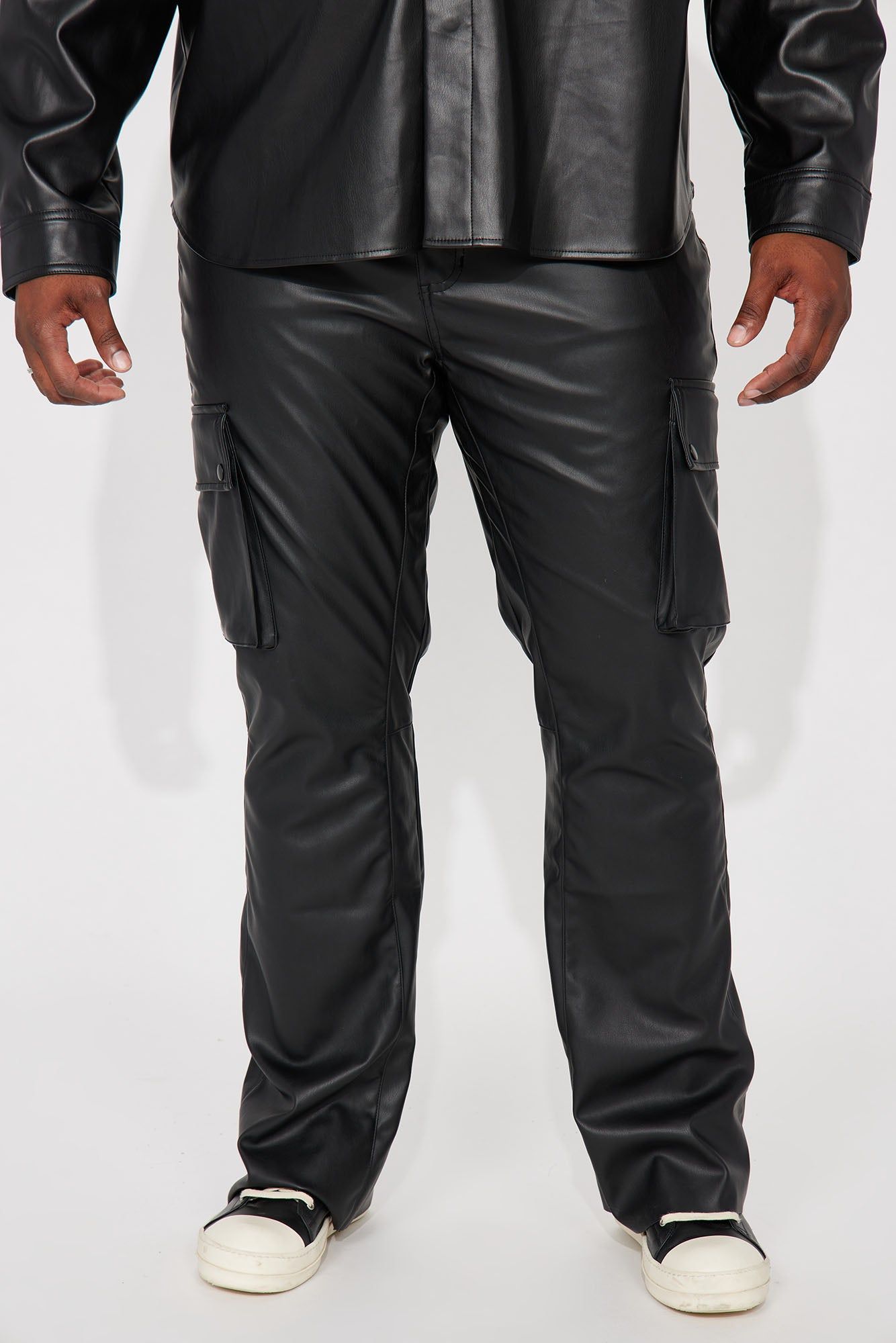 Finest Faux Leather Cargo Flare Pants - Black sold by Fashion Nova product image thumbnail 2