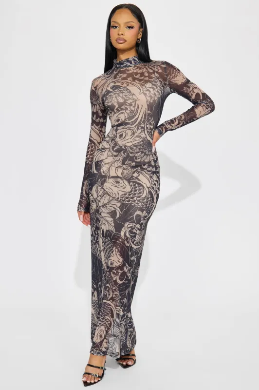 Your Favorite Look Mesh Maxi Dress - Nude/combo sold by Fashion Nova