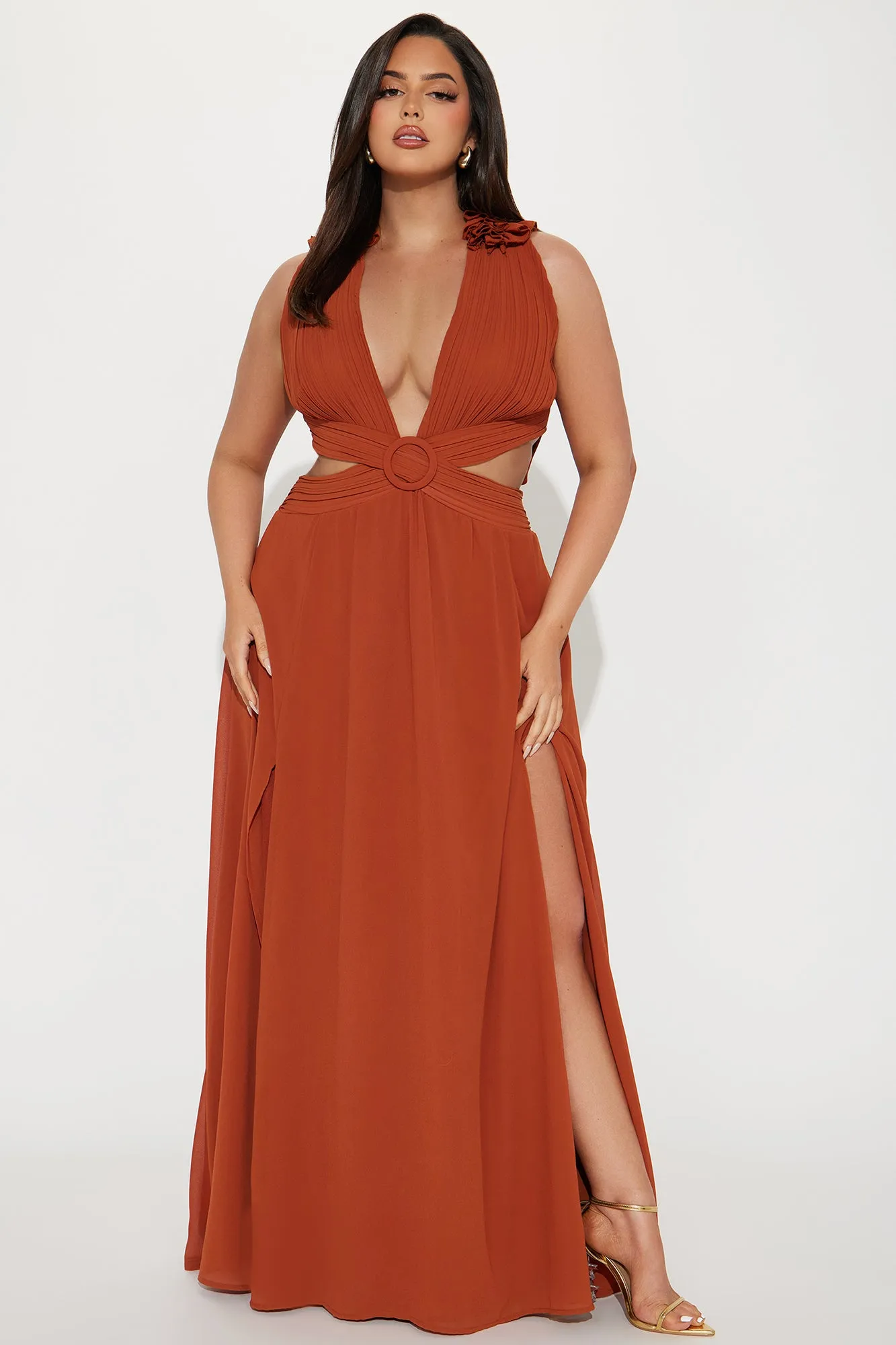 Draping Dreams Chiffon Maxi Dress - Rust sold by Fashion Nova product image thumbnail 4