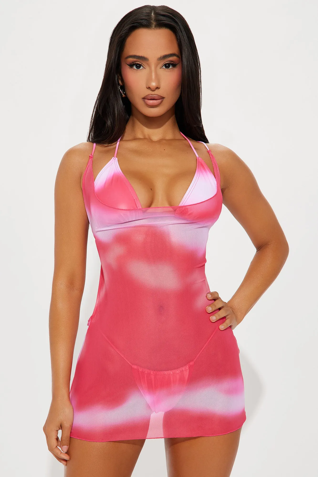 Pia 3 Piece Bikini Set - Pink/combo sold by Fashion Nova