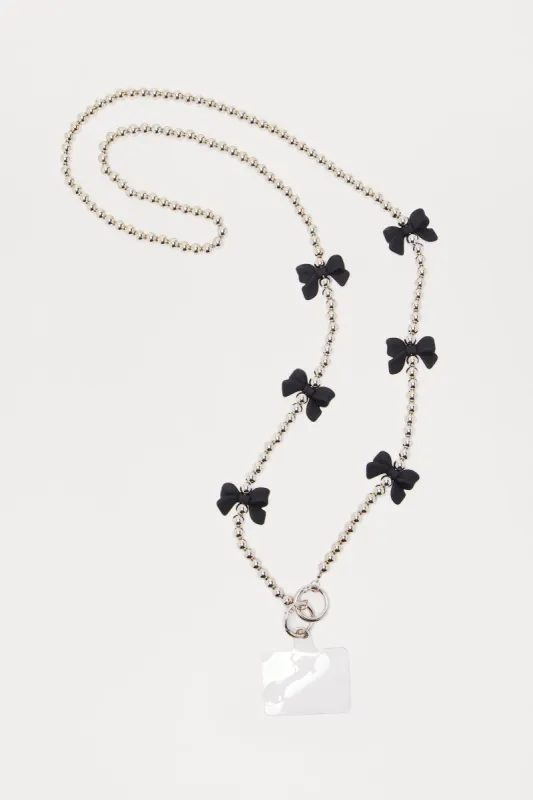 Bow Crossbody Phone Chain - Silver/Black sold by Fashion Nova