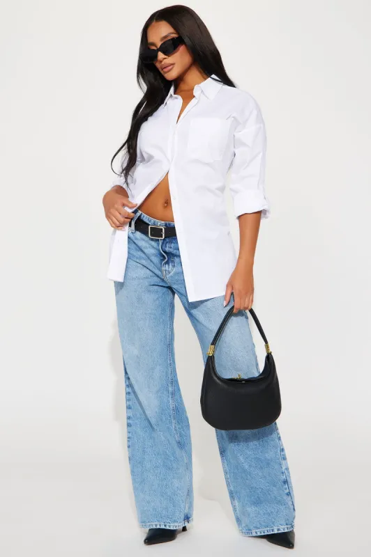 Met Your Match Poplin Shirt - White sold by Fashion Nova