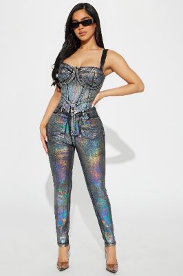 Fearless Babe Metallic Pant Set - Black sold by Fashion Nova