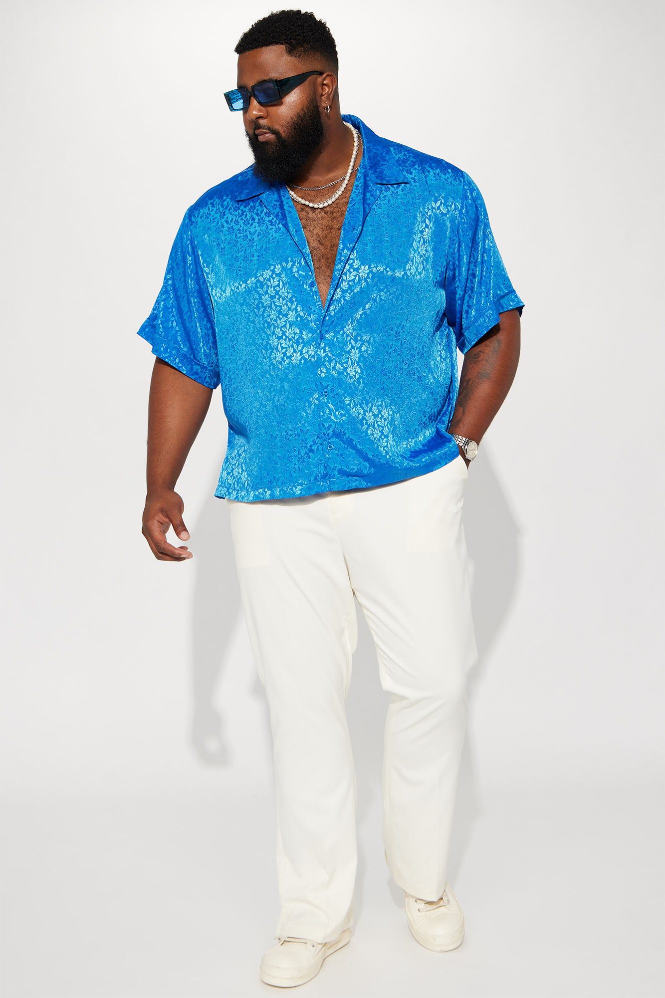 Feel The Gleam Short Sleeve Button Up - Blue sold by Fashion Nova product image thumbnail 5