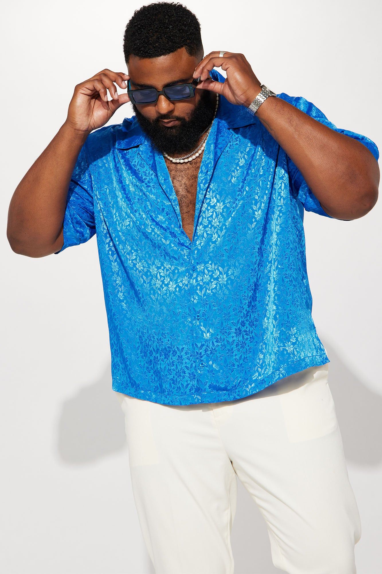 Feel The Gleam Short Sleeve Button Up - Blue sold by Fashion Nova product image thumbnail 2