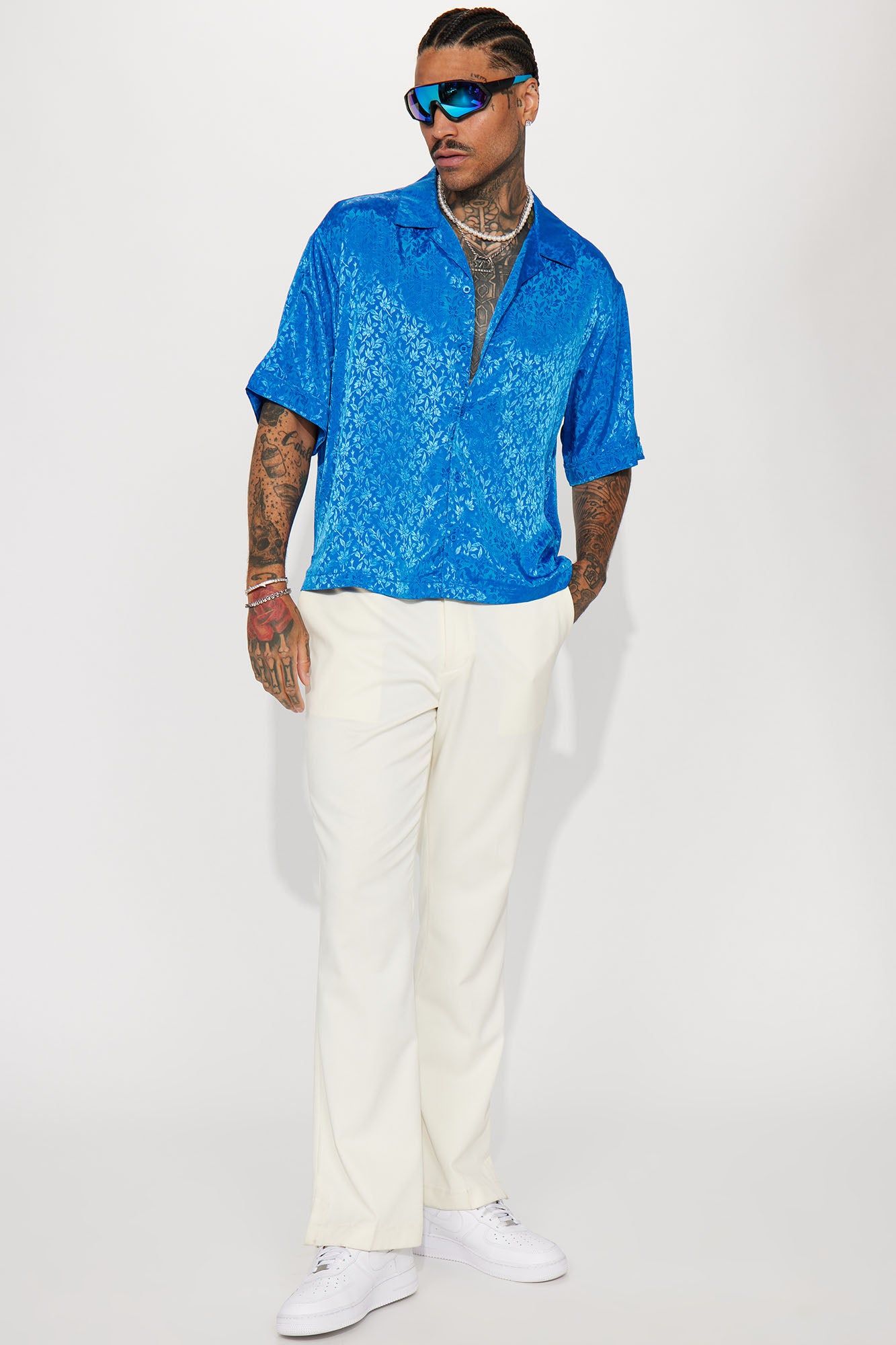 Feel The Gleam Short Sleeve Button Up - Blue sold by Fashion Nova product image thumbnail 3
