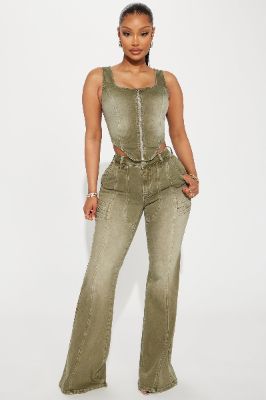 High Esteem Flare Jeans - Green sold by Fashion Nova
