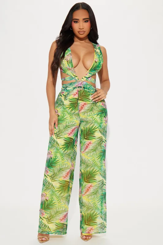 Pick A Beach Jumpsuit  - Green/combo sold by Fashion Nova