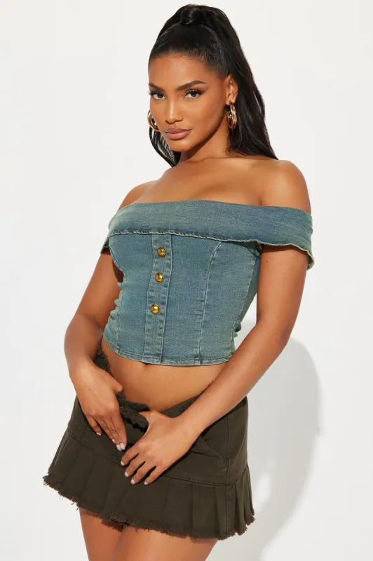 Ciao Bella Denim Corset Top - Vintage Wash sold by Fashion Nova
