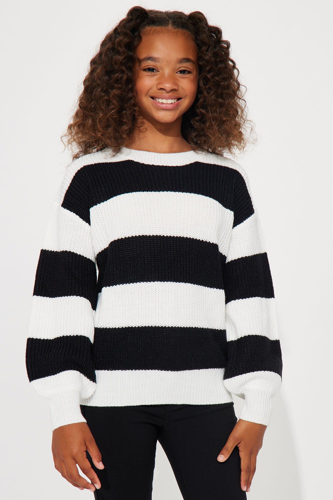 Mini Autumn Dreams Striped Sweater - Black/White sold by Fashion Nova