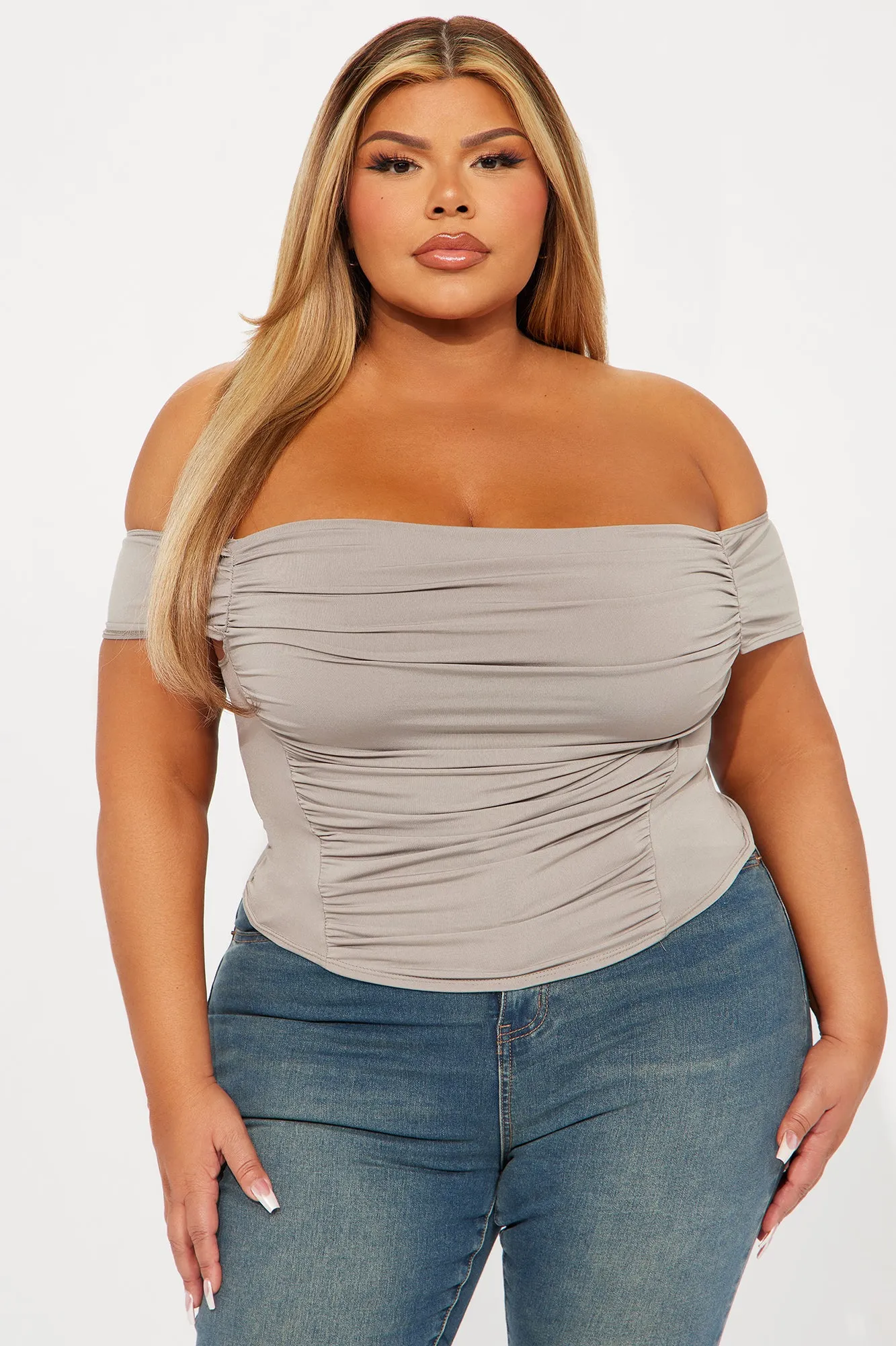 Everybody's' Watching Her Off Shoulder Top - Stone sold by Fashion Nova product image thumbnail 4