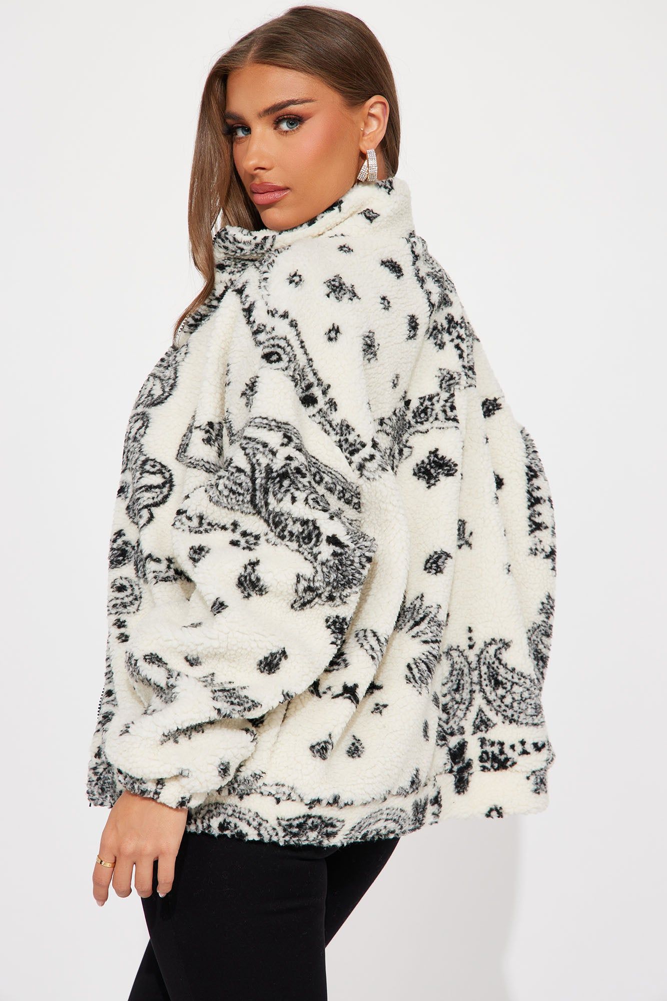 Making Statements Sherpa Bomber - Cream/combo sold by Fashion Nova product image thumbnail 3