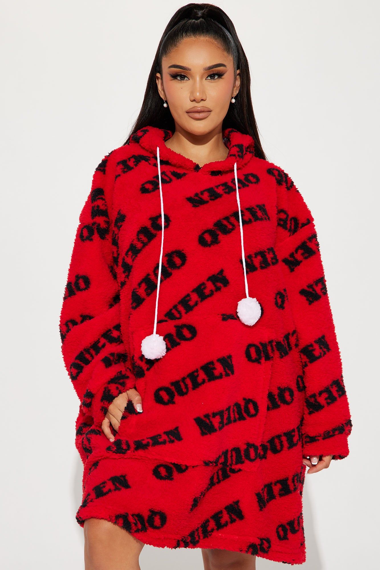 Queen PJ Plush Big Cozy Hoodie - Red/Black sold by Fashion Nova product image thumbnail 2