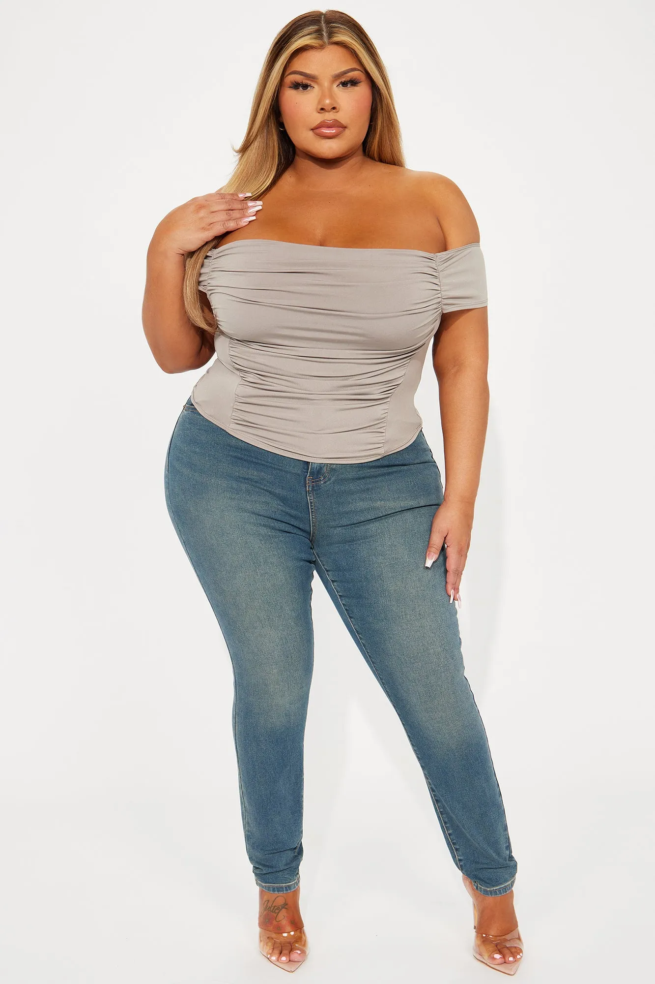 Everybody's' Watching Her Off Shoulder Top - Stone sold by Fashion Nova product image thumbnail 5
