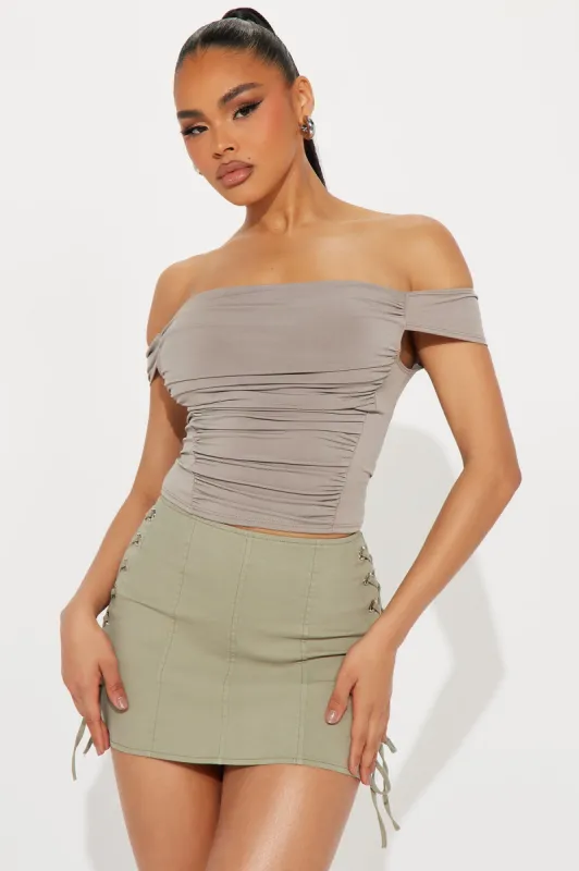 Everybody's' Watching Her Off Shoulder Top - Stone sold by Fashion Nova