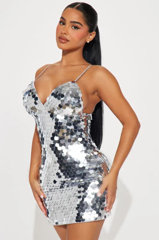 Mollie Sequin Mini Dress - Silver made by Fashion Nova