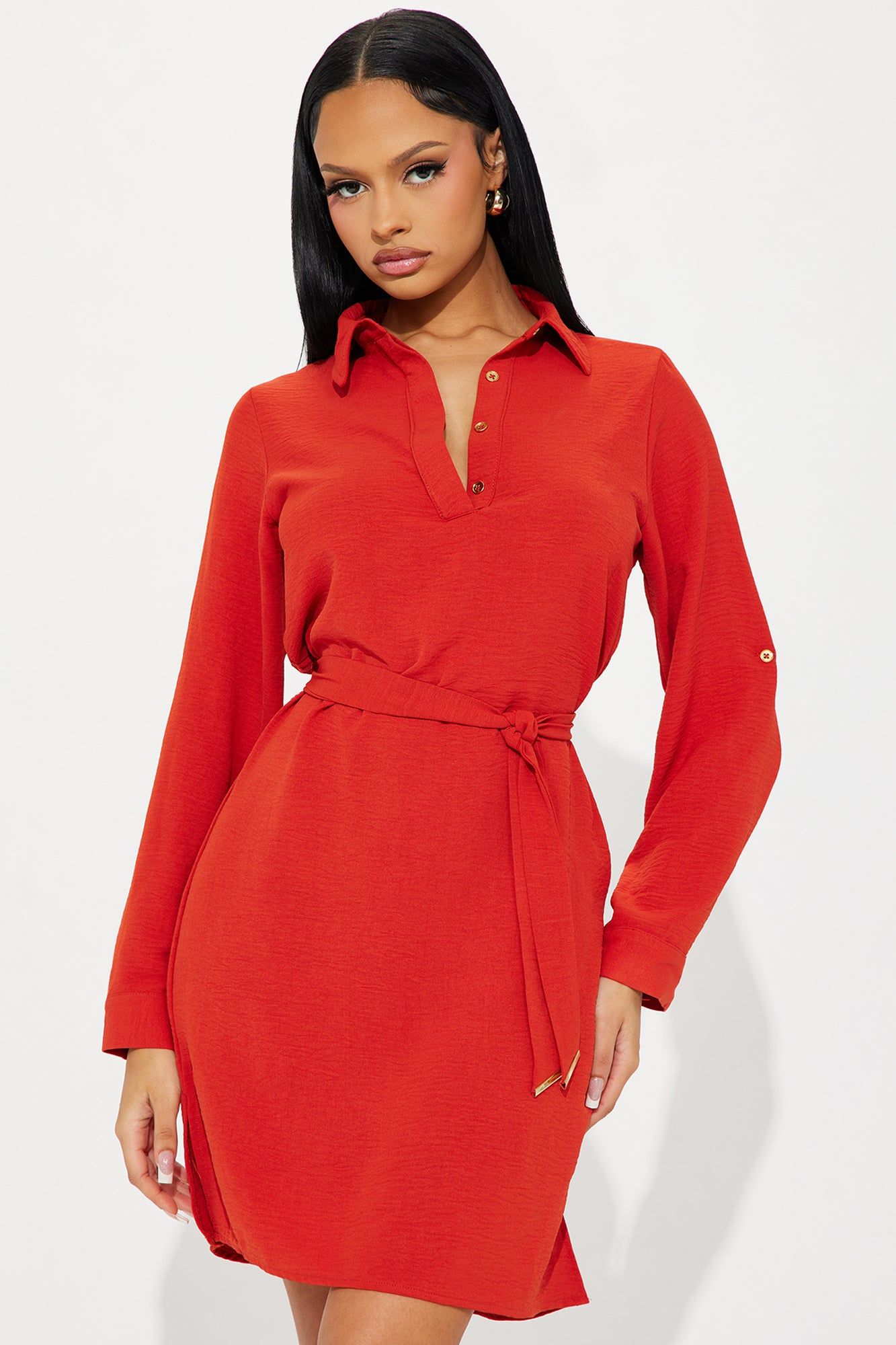 Claire Mini Shirt Dress - Rust sold by Fashion Nova product image thumbnail 2