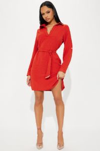Claire Mini Shirt Dress - Rust sold by Fashion Nova