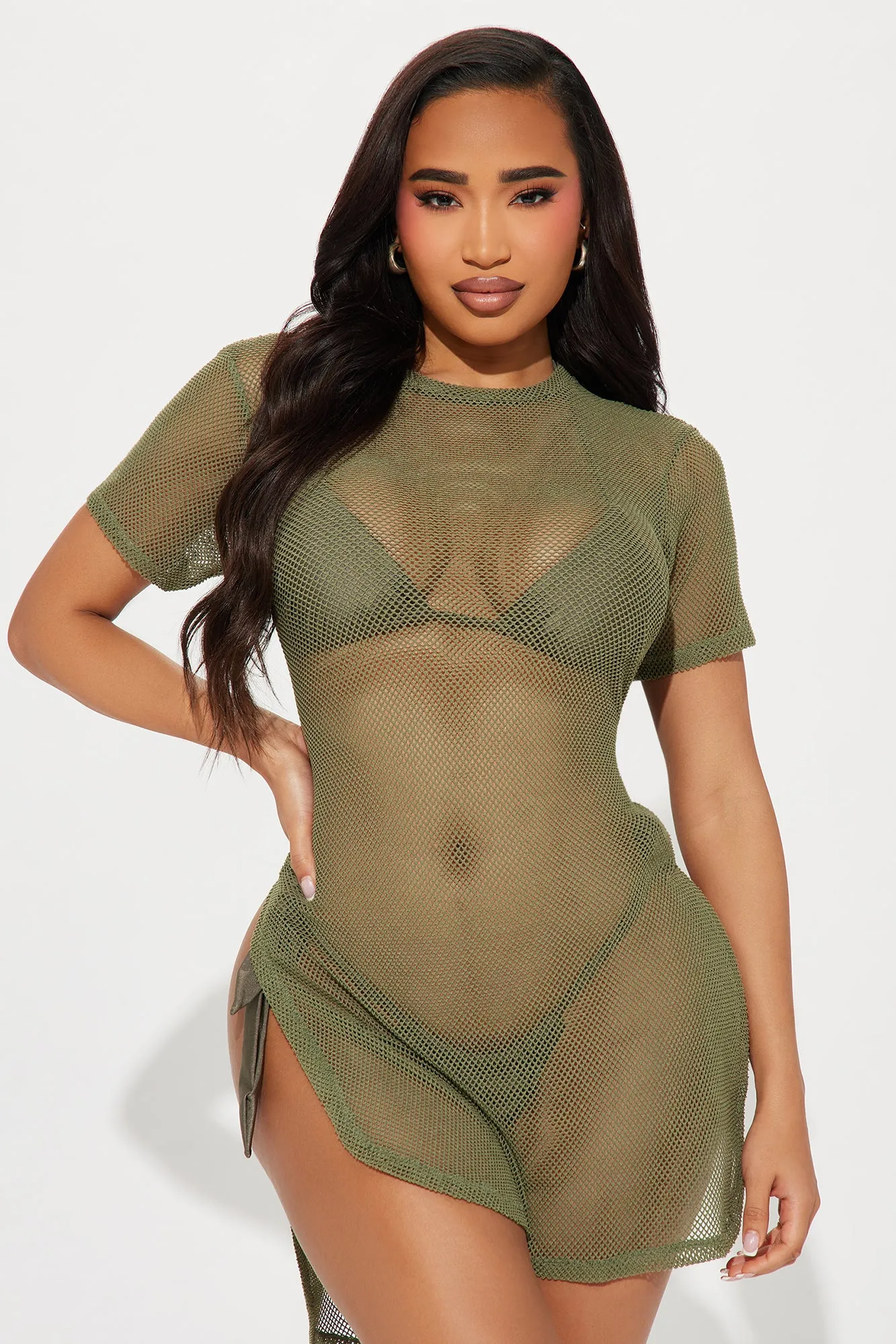 Beach Memories Cover Up Top - Olive sold by Fashion Nova