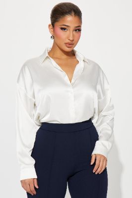 Ariel Satin Shirt - Ivory sold by Fashion Nova