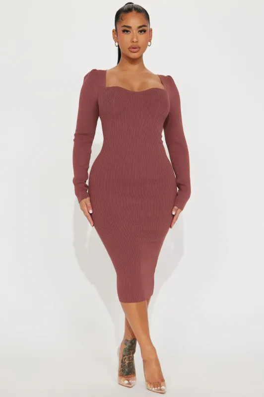 Alyssa Ribbed Midi Dress - Mauve sold by Fashion Nova