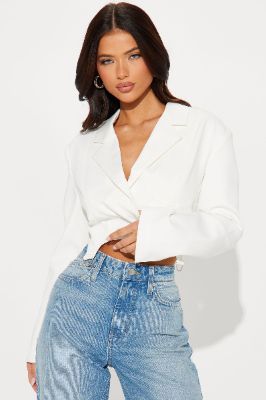Hold Your Gaze Cropped Blazer - White sold by Fashion Nova