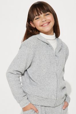 Mini Waffle Front Zip Hoodie - Heather Grey sold by Fashion Nova