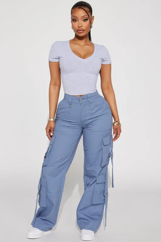 Danni Washed Cargo Pant - Slate Blue sold by Fashion Nova