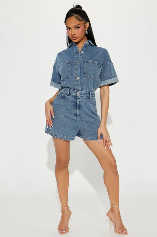 Everyday Denim Romper - Light Wash sold by Fashion Nova