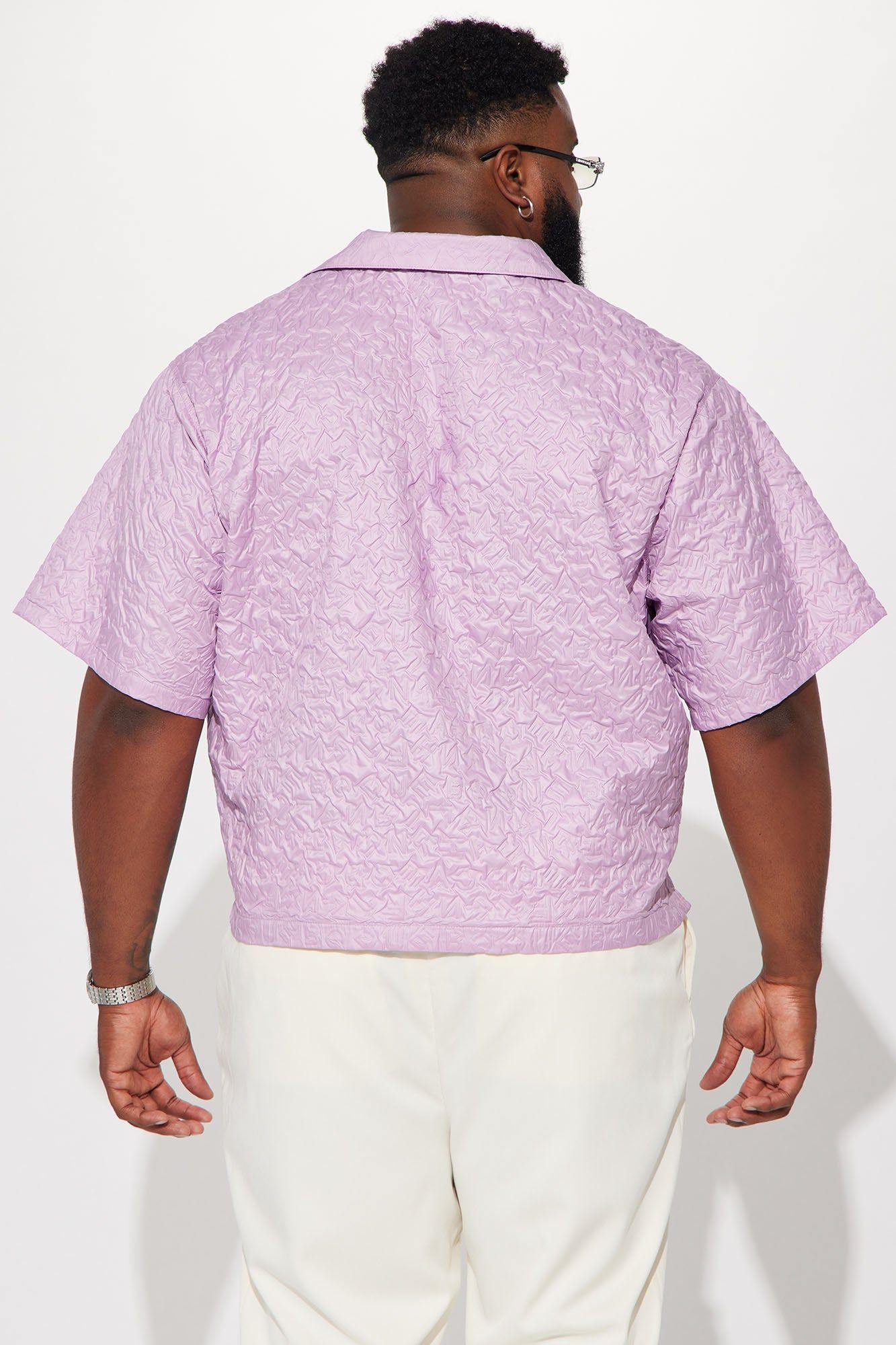 Indio Textured Nylon Cropped Button Up Shirt - Lavender sold by Fashion Nova product image thumbnail 3