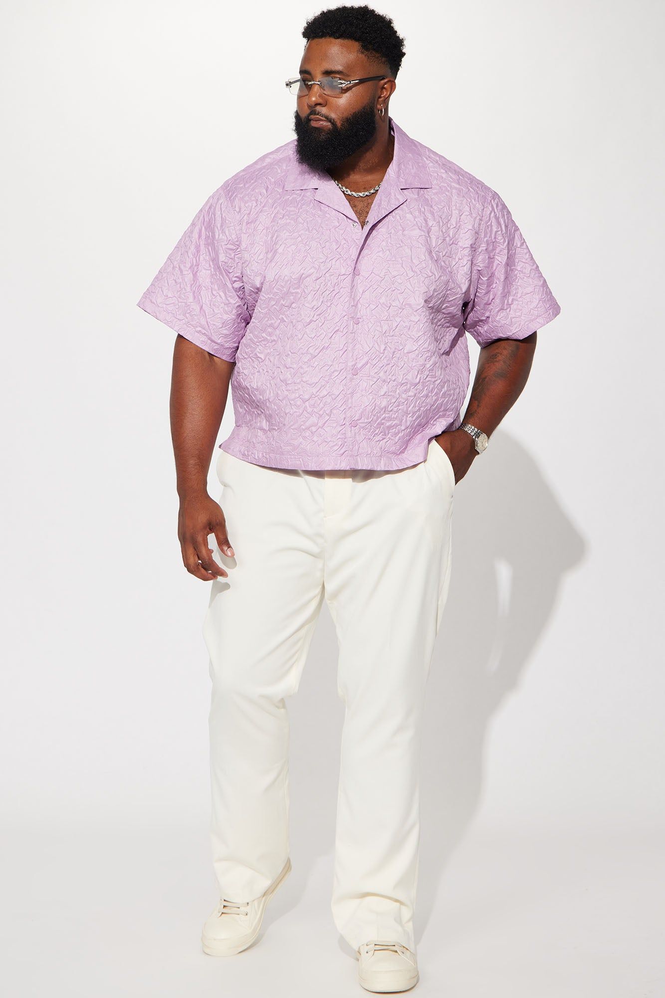 Indio Textured Nylon Cropped Button Up Shirt - Lavender sold by Fashion Nova product image thumbnail 2