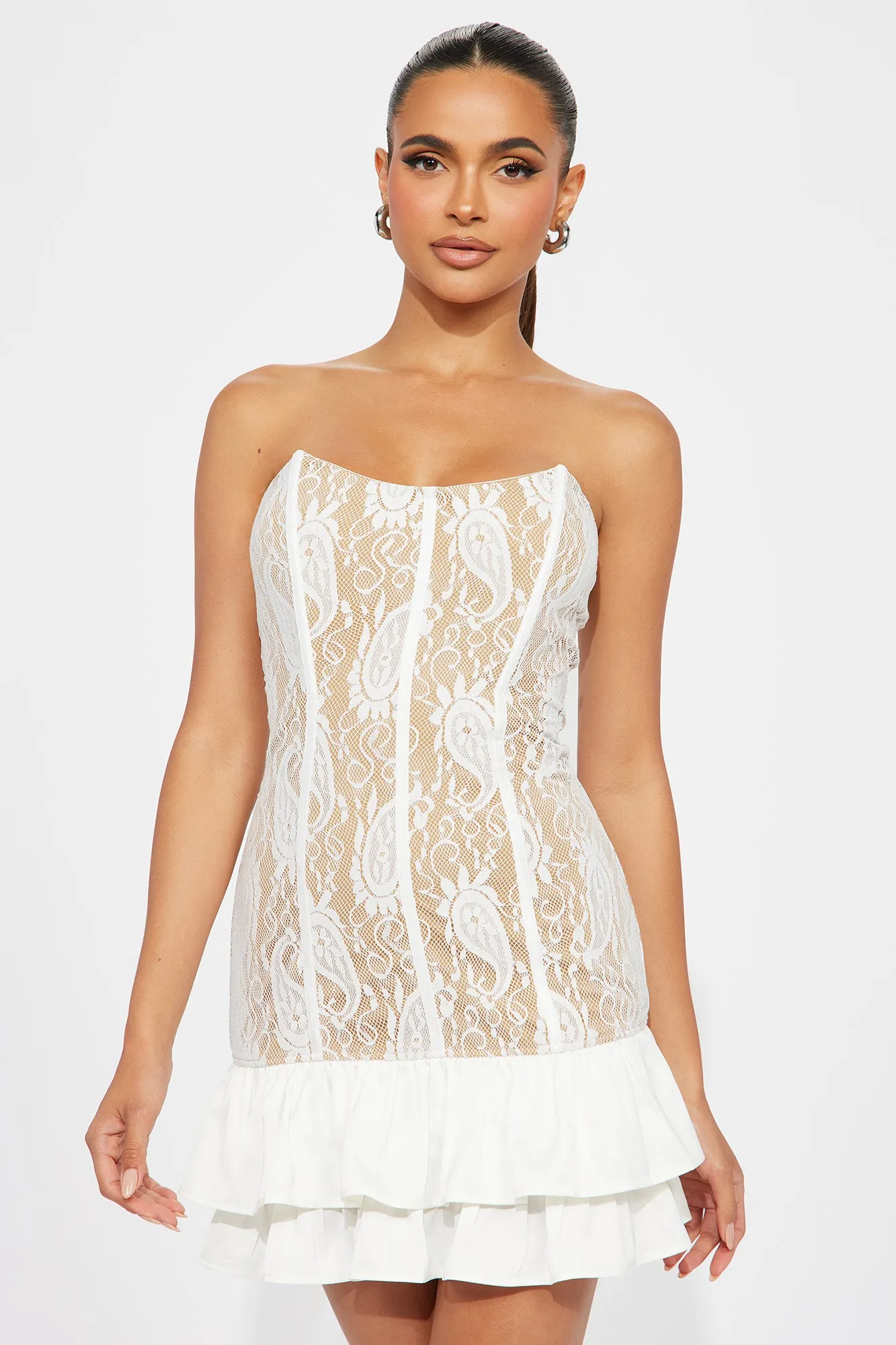 Lost In Lace Mini Dress - White sold by Fashion Nova