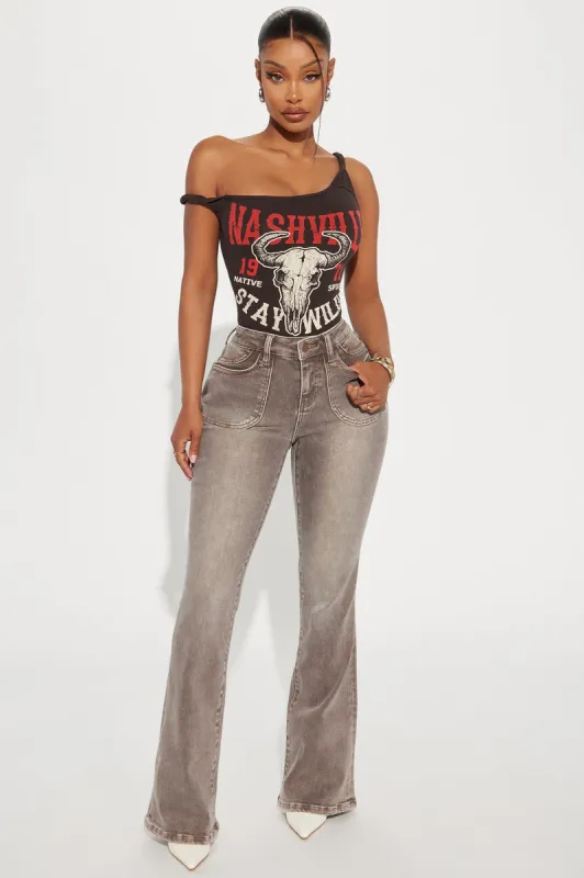 Try Harder Flare Pant - Chocolate sold by Fashion Nova
