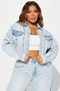 Maxed Out Moto Denim Bomber Jacket - Light Wash sold by Fashion Nova