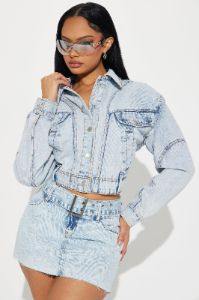 Maxed Out Moto Denim Bomber Jacket - Light Wash sold by Fashion Nova
