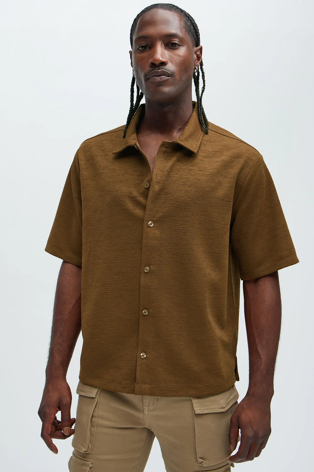 Blaze Textured Shirt - Brown sold by Fashion Nova