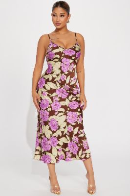 Lisa Satin Midi Dress - Purple/combo sold by Fashion Nova