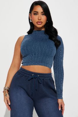 Gina Washed One Shoulder Top - Blue sold by Fashion Nova