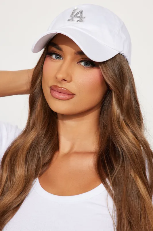 LA Rhinestone Baseball Hat - White sold by Fashion Nova