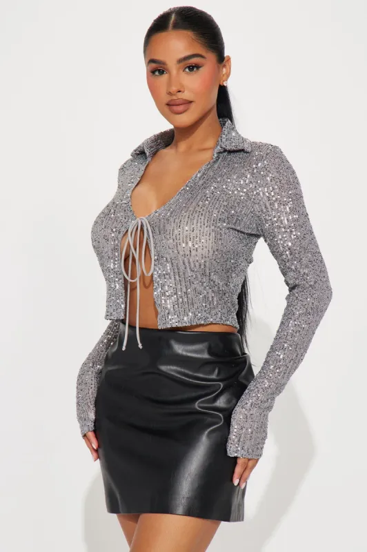 Night Under The Lights Sequin Top - Silver sold by Fashion Nova