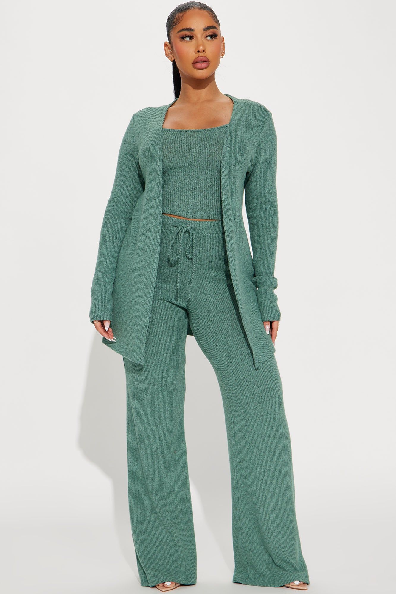Calm N Cozy 3 Piece Pant Set - Sage sold by Fashion Nova